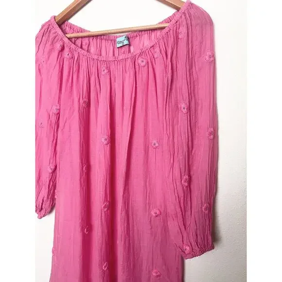 LETARTE Cover Up Dress Women’s Sz Medium Pink Embroidered On/Off Shoulder - Picture 2 of 7